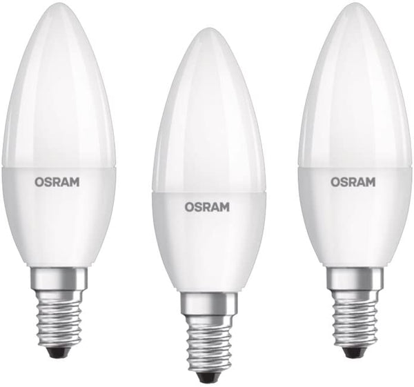 Caja de 3 Bombillas LED Vela E14 5W 2700K Luz Calida OSRAM