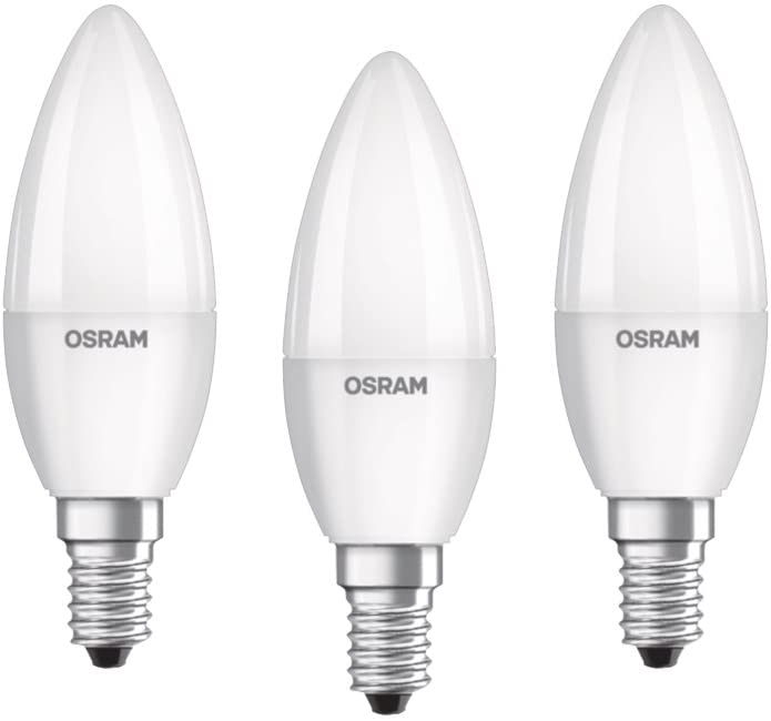 Caja de 3 Bombillas LED Vela E14 5W 2700K Luz Calida OSRAM