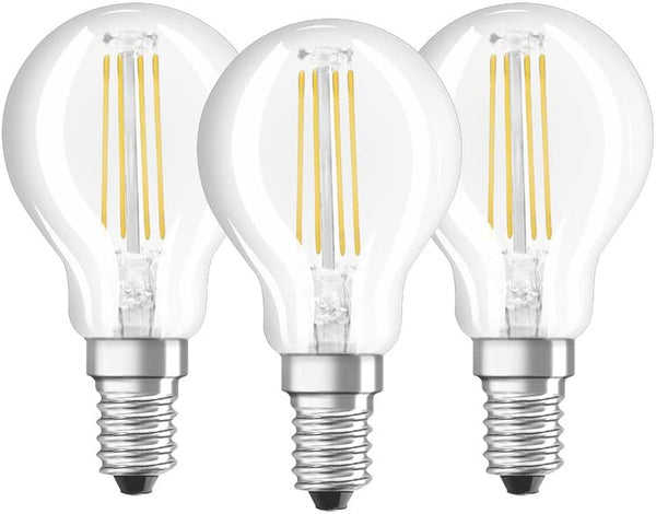 Caja de 3 Bombillas LED Esfericas E14 4W 4000K Luz Neutra Neutra OSRAM