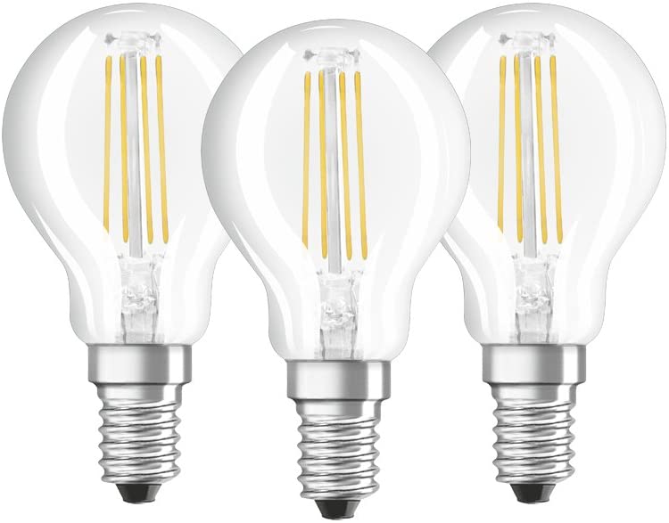 Caja de 3 Bombillas LED Esfericas E14 4W 4000K Luz Neutra Neutra OSRAM