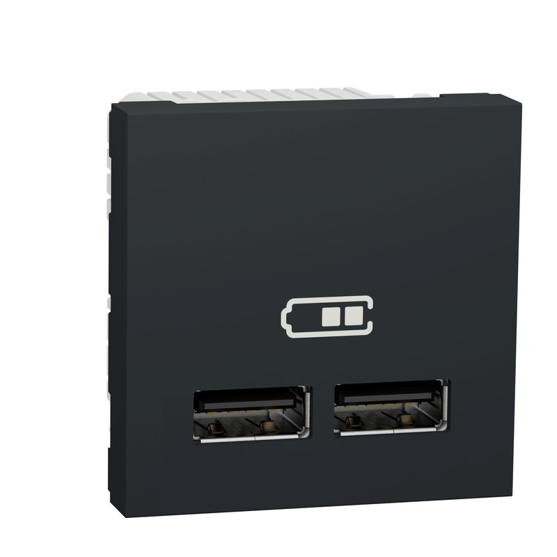 Schneider Electric NU341854. New Unica Cargador doble USB 2-1A 2 mod. Antracita